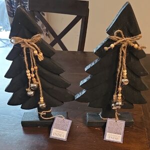 Rustic Black Wooden Christmas Tree Decor Set